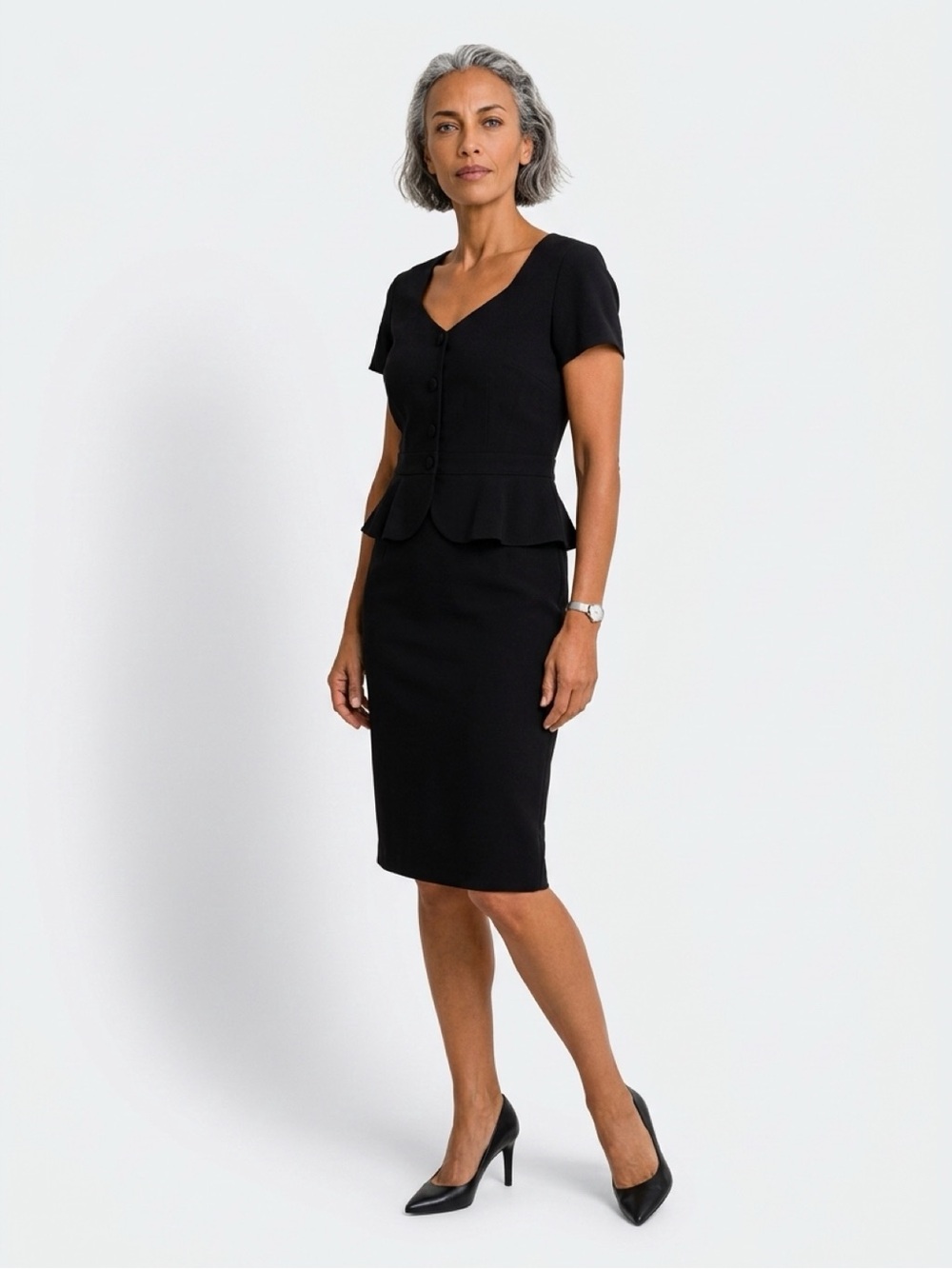 Alexia Admor Black Short-Sleeve Peplum Midi Dress